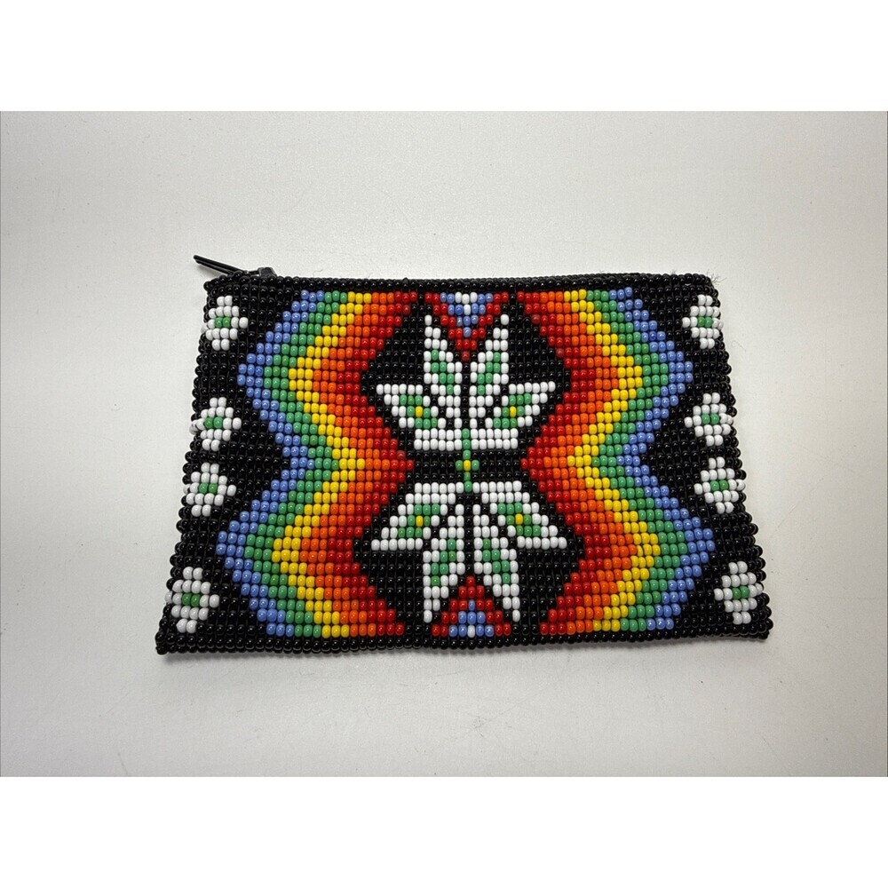 Hand Made Indigenous Beaded Half Star Seed Colourful Coin Purse K3